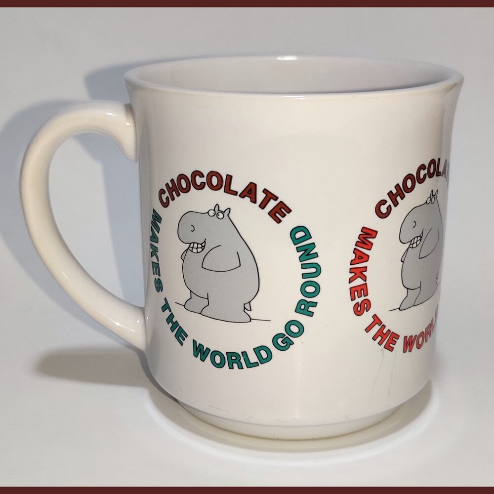 Vintage 1980s Sandra Boynton 'CHOCOLATE MAKES THE WORLD GO ROUND' Hippo Mug - Picture 3 of 6
